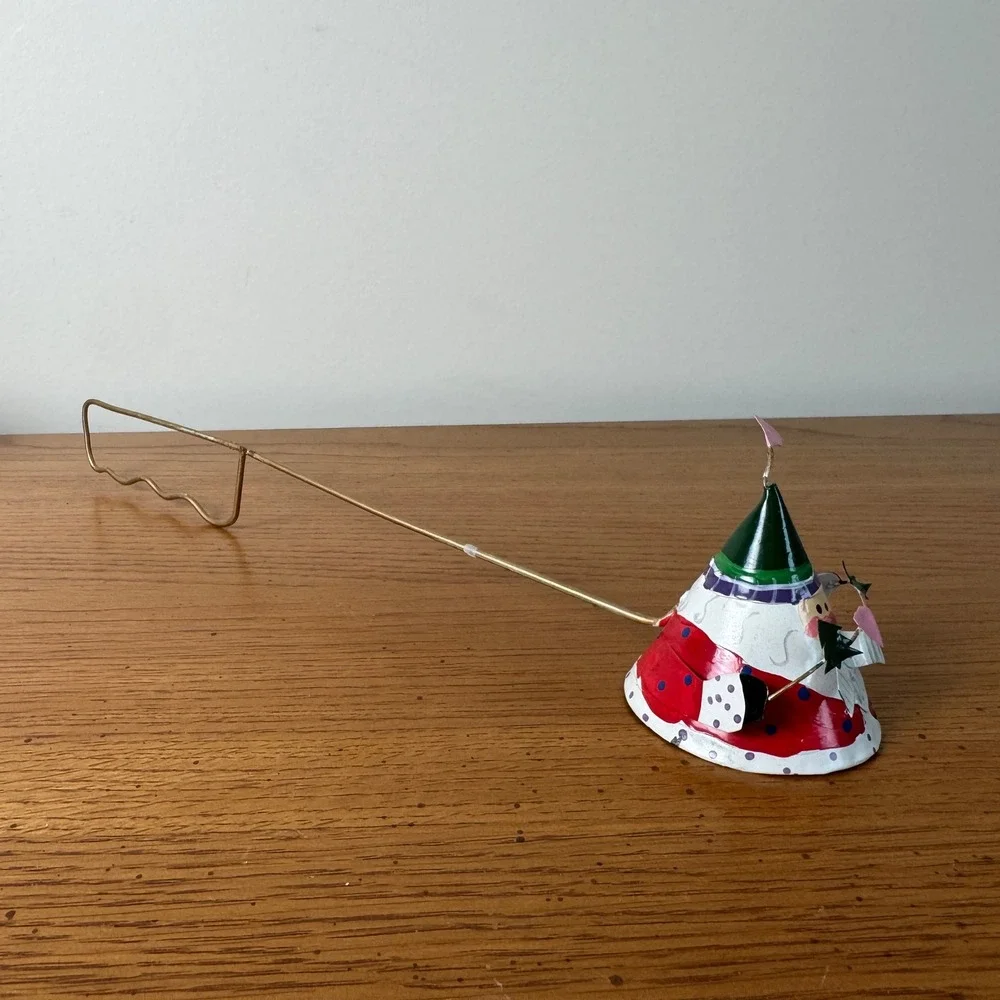 Metal Tin Santa Cone Candle Snuffer‎ Christmas Decor with Wire Handle
